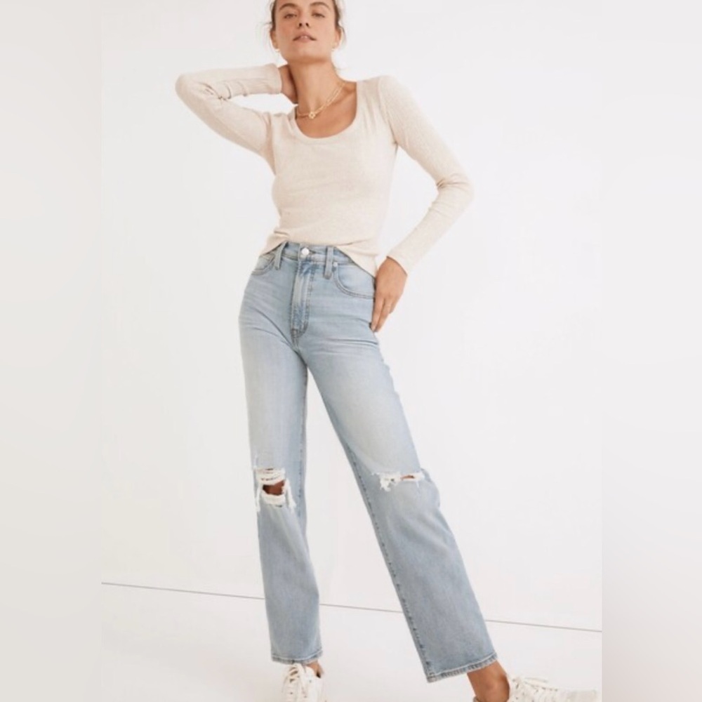 MADEWELL Denim The Perfect Vintage Straight Jean Danby Wash Knee Rip Edition 24 - Picture 2 of 12
